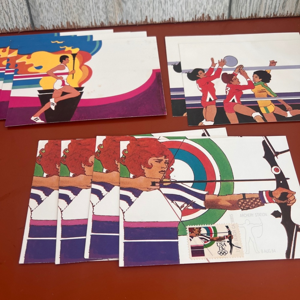Vintage 1984 Los Angeles Olympics‎ Postcards Robert Peak Art Archery Volleyball